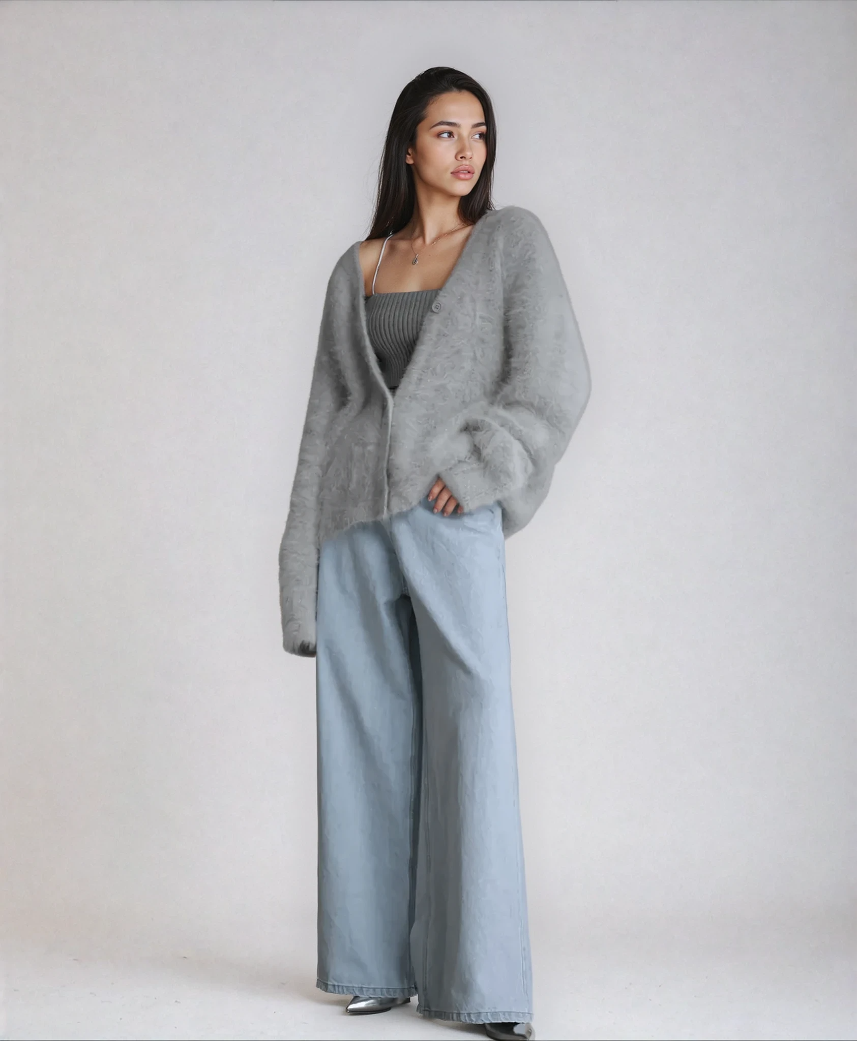 Black Oversized Deep V-Neck Cardigan for Women – Soft Knit, Relaxed Fit Layering Piece 1