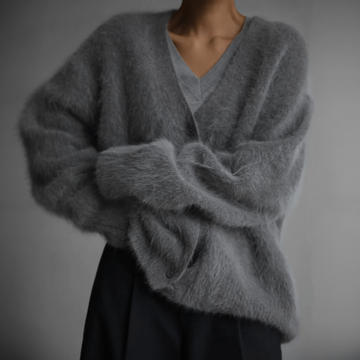 Black Oversized Deep V-Neck Cardigan for Women – Soft Knit, Relaxed Fit Layering Piece 9