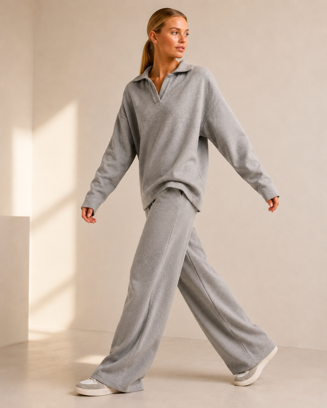 Co Ord Set Women - Polo Neck Sweater with Wide Leg Pants for Casual Wear 1