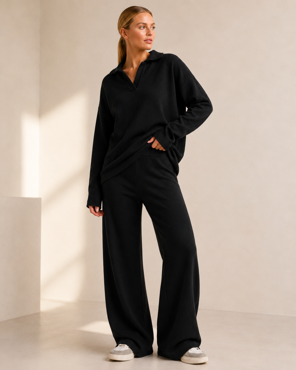 Co Ord Set Women - Polo Neck Sweater with Wide Leg Pants for Casual Wear 3