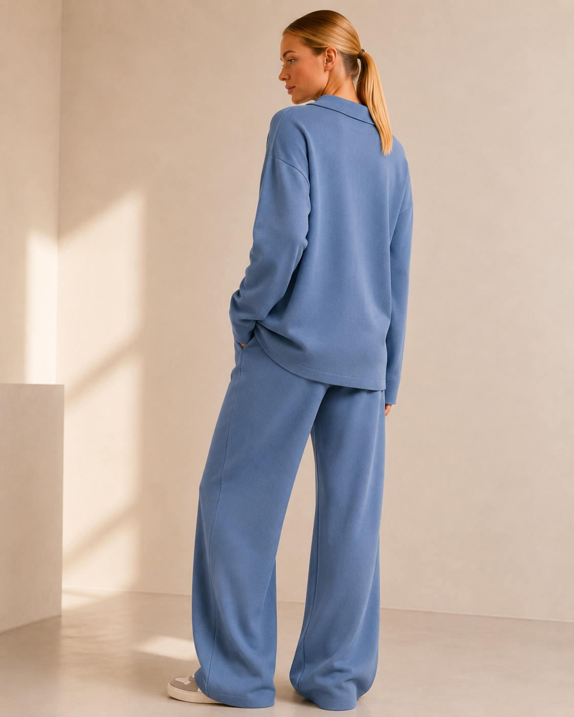 Co Ord Set Women - Polo Neck Sweater with Wide Leg Pants for Casual Wear 7