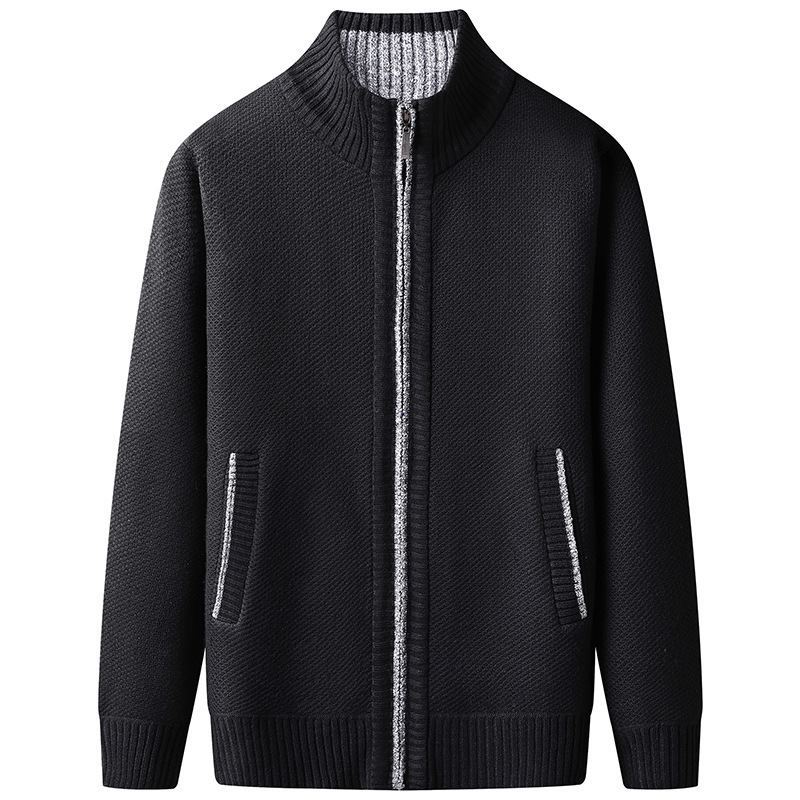 Men's Cardigan Sweater Zip-Up with Stand Collar – Ribbed Hem and Pockets for Casual Wear 3