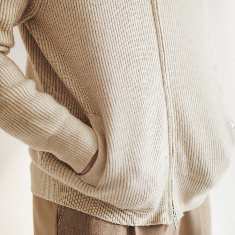 Men's Cardigan Sweater – Slim Fit with Stand Collar and Zipper Front, Ribbed Knit Design 2