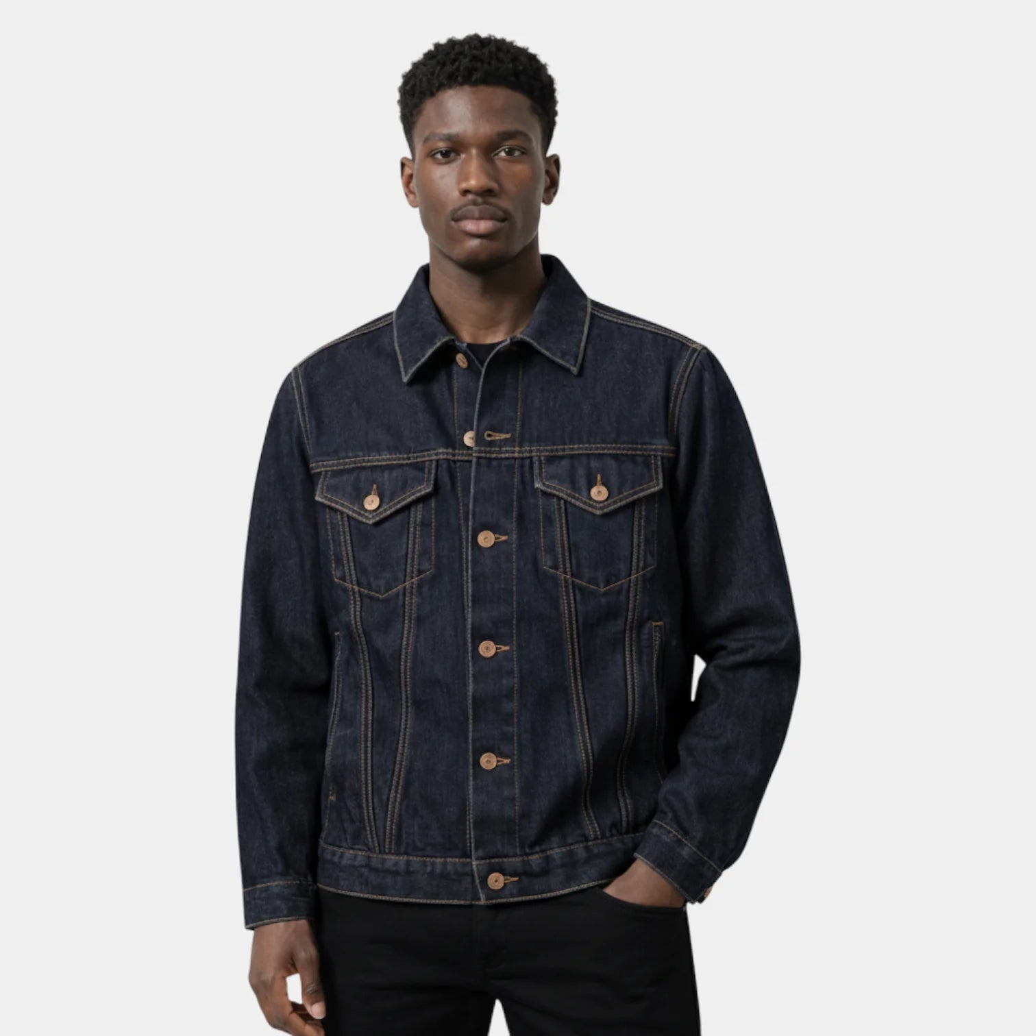 Men's Denim Jacket – Classic Trucker Style with Chest Flap Pockets for All Seasons 0