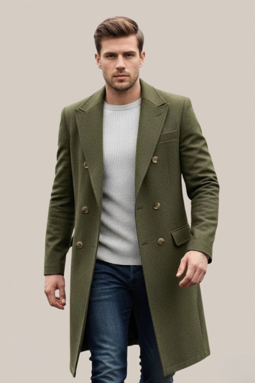Men's Double-Breasted Long Coat – Tailored Fit with Structured Lapels for Smart Casual and Formal Wear 2