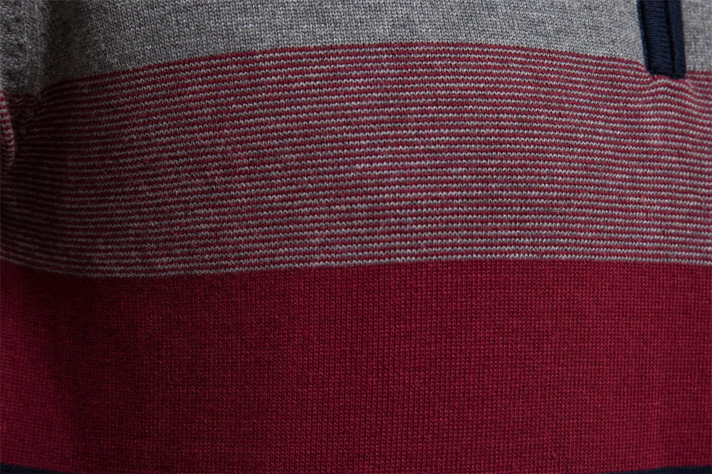 Men's Jumper with Quarter-Zip – Slim Fit Striped Knitwear for Autumn and Winter 4