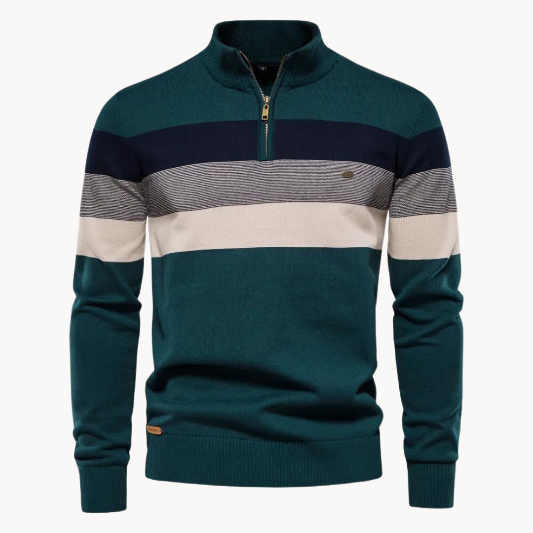 Men's Jumper with Quarter-Zip – Slim Fit Striped Knitwear for Autumn and Winter 7