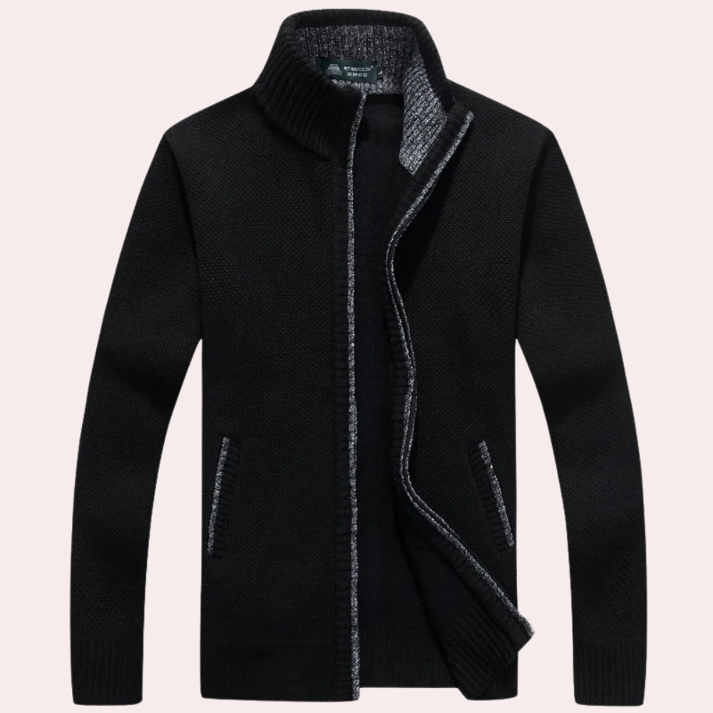 Men's Knitted Cardigan Sweater with Mock Neck – Full-Length Zip and Front Pockets 1