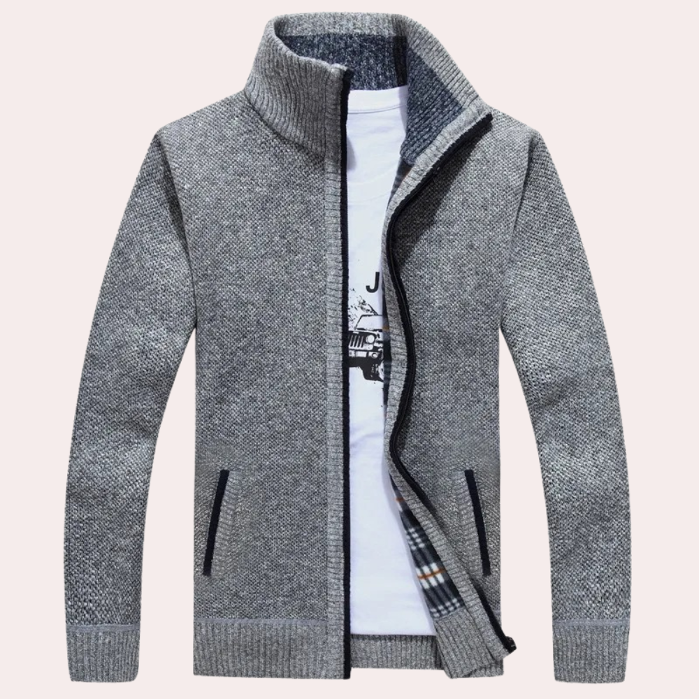 Men's Knitted Cardigan Sweater with Mock Neck – Full-Length Zip and Front Pockets 3