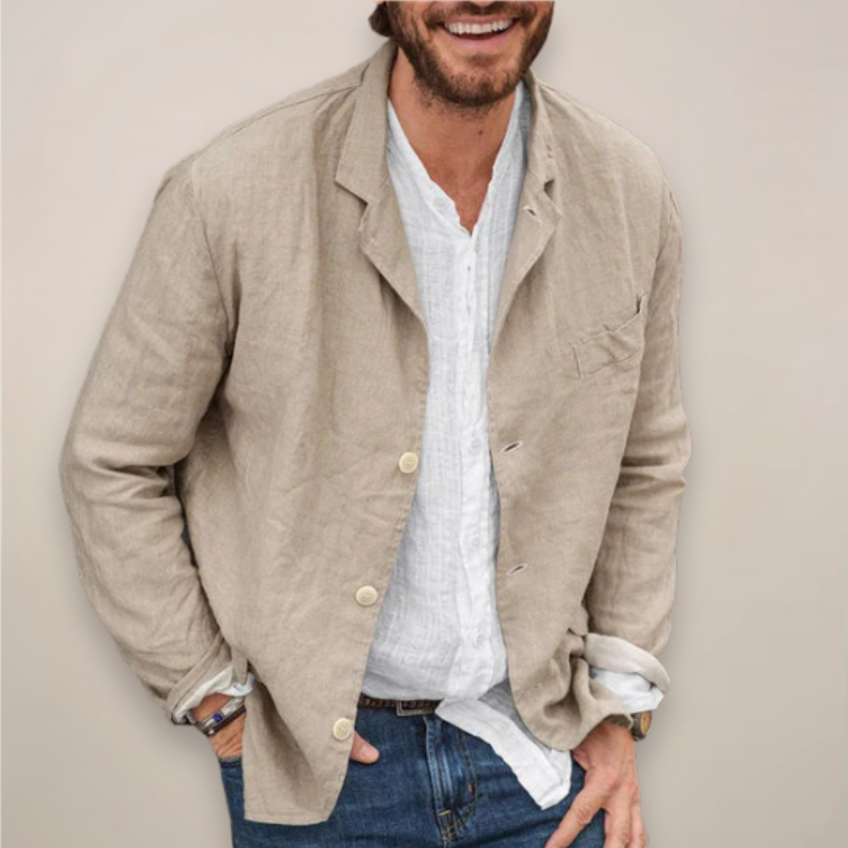 Men's Linen Blazer Jacket – Breathable Relaxed Fit for Casual Spring and Summer Outings 0
