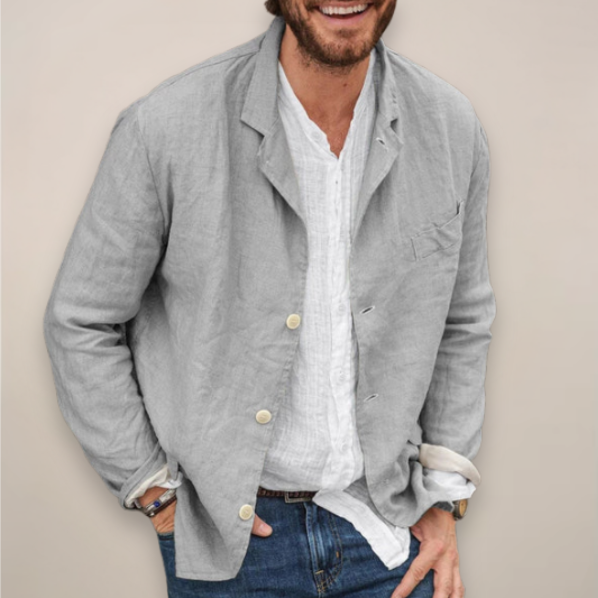 Men's Linen Blazer Jacket – Breathable Relaxed Fit for Casual Spring and Summer Outings 1