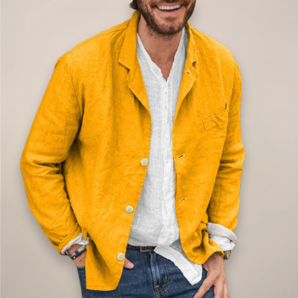 Men's Linen Blazer Jacket – Breathable Relaxed Fit for Casual Spring and Summer Outings 4