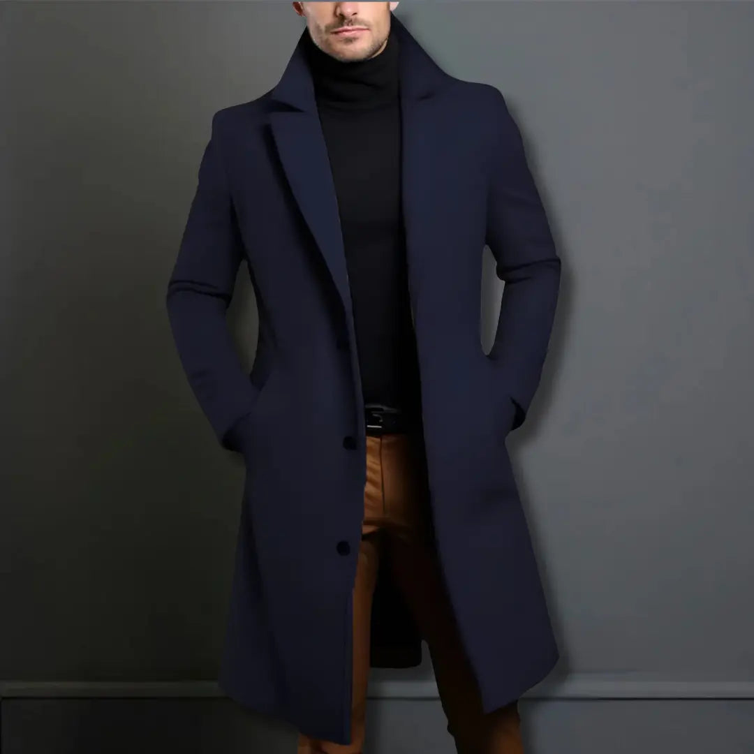 Men's Long Overcoat – Slim Fit Wool Coat with Notched Lapel for Winter Formal and Casual Wear 4