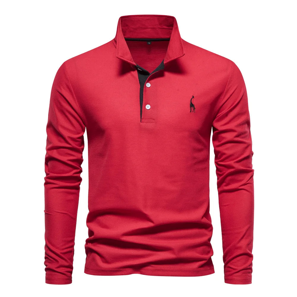 Men's Long Sleeve Polo Shirt – Structured Collar with Button Placket, Soft Cotton Blend 0