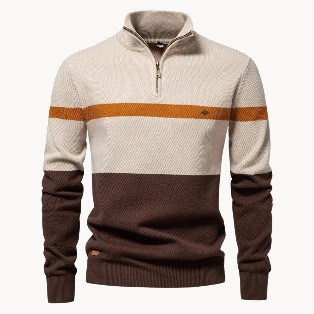 Men's Quarter-Zip Jumper – Cotton Knitwear with Colour Block Design for Autumn 0