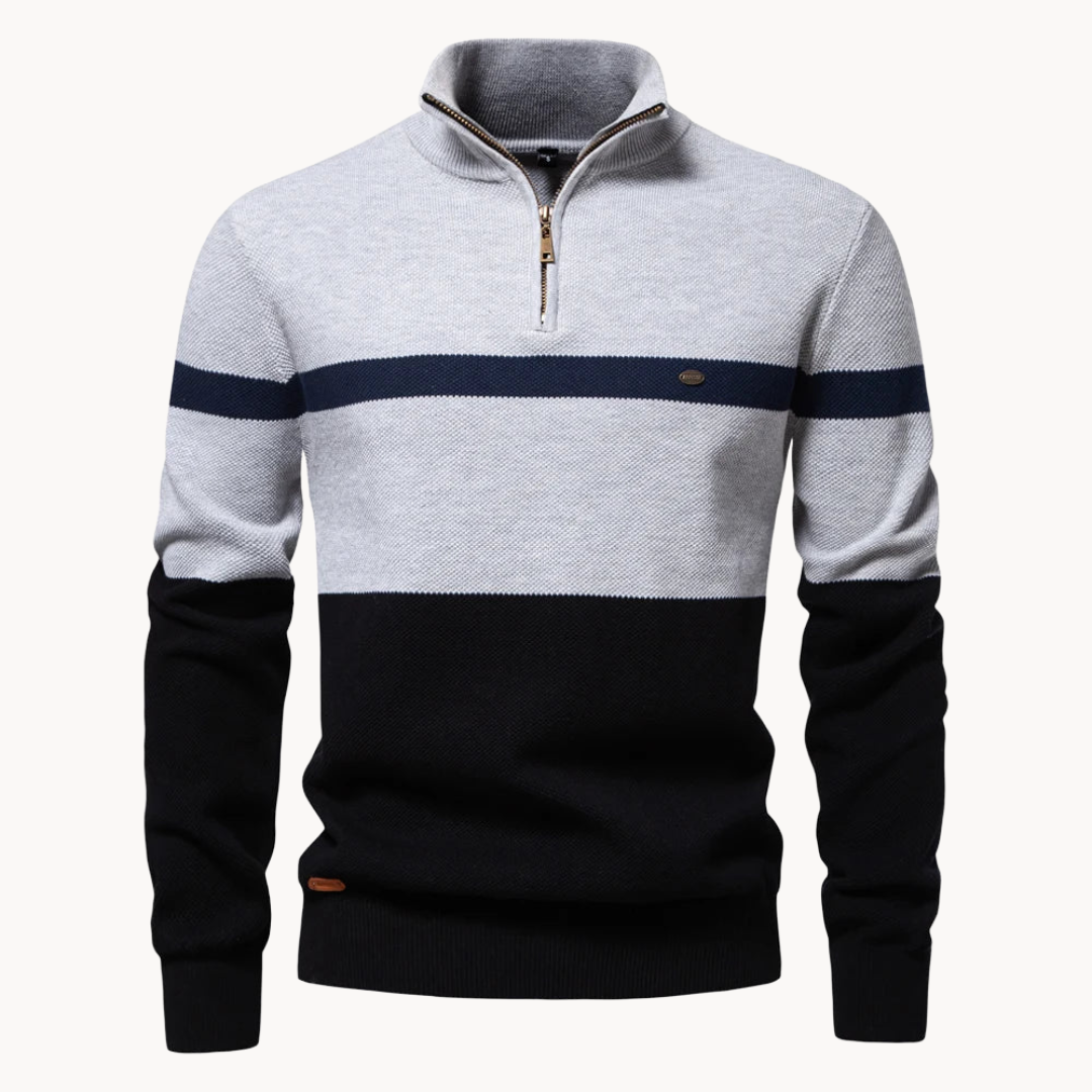 Men's Quarter-Zip Jumper – Cotton Knitwear with Colour Block Design for Autumn 6