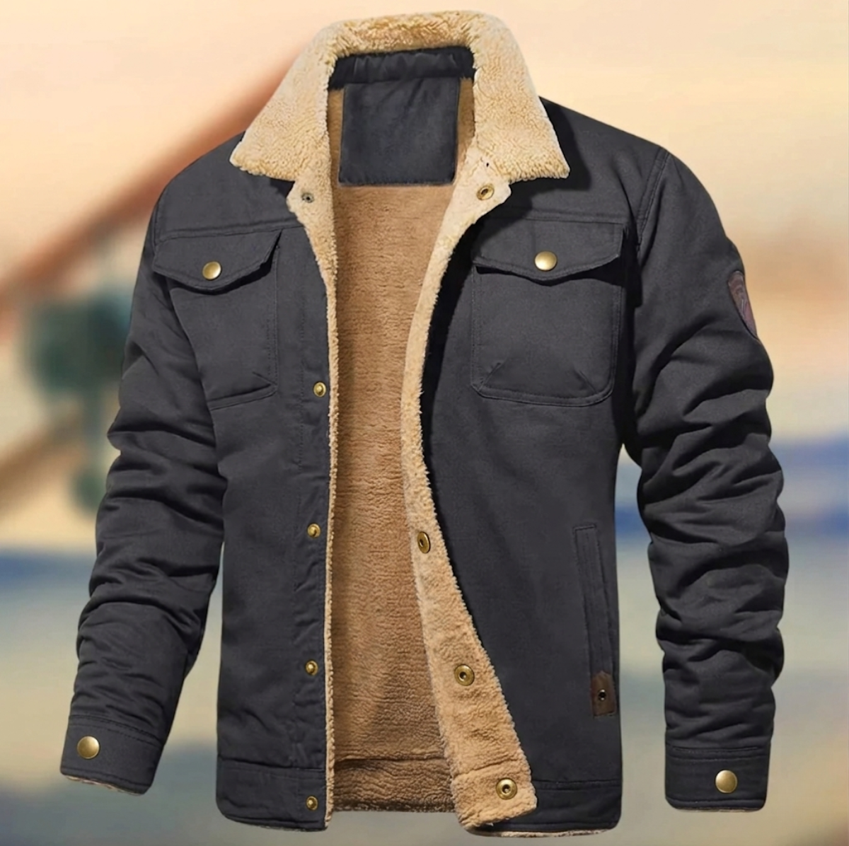 Men's Winter Jacket with Sherpa Collar – Relaxed Fit Button-Down Style for Casual Wear 3