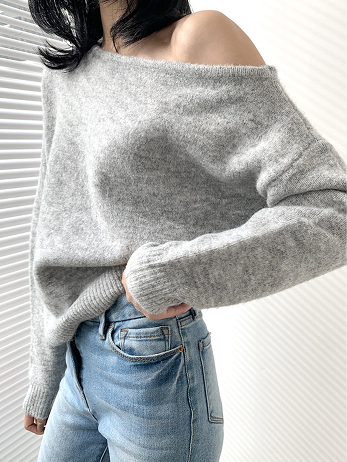 One Shoulder Asymmetric Knit Sweater – Long Sleeve, Comfortable Fit for Casual Wear 1