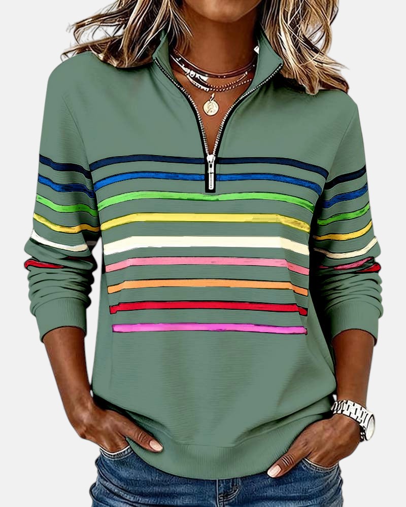Rainbow Striped Zip Sweatshirt for Women – Relaxed Fit for Casual Wear and Layering 5