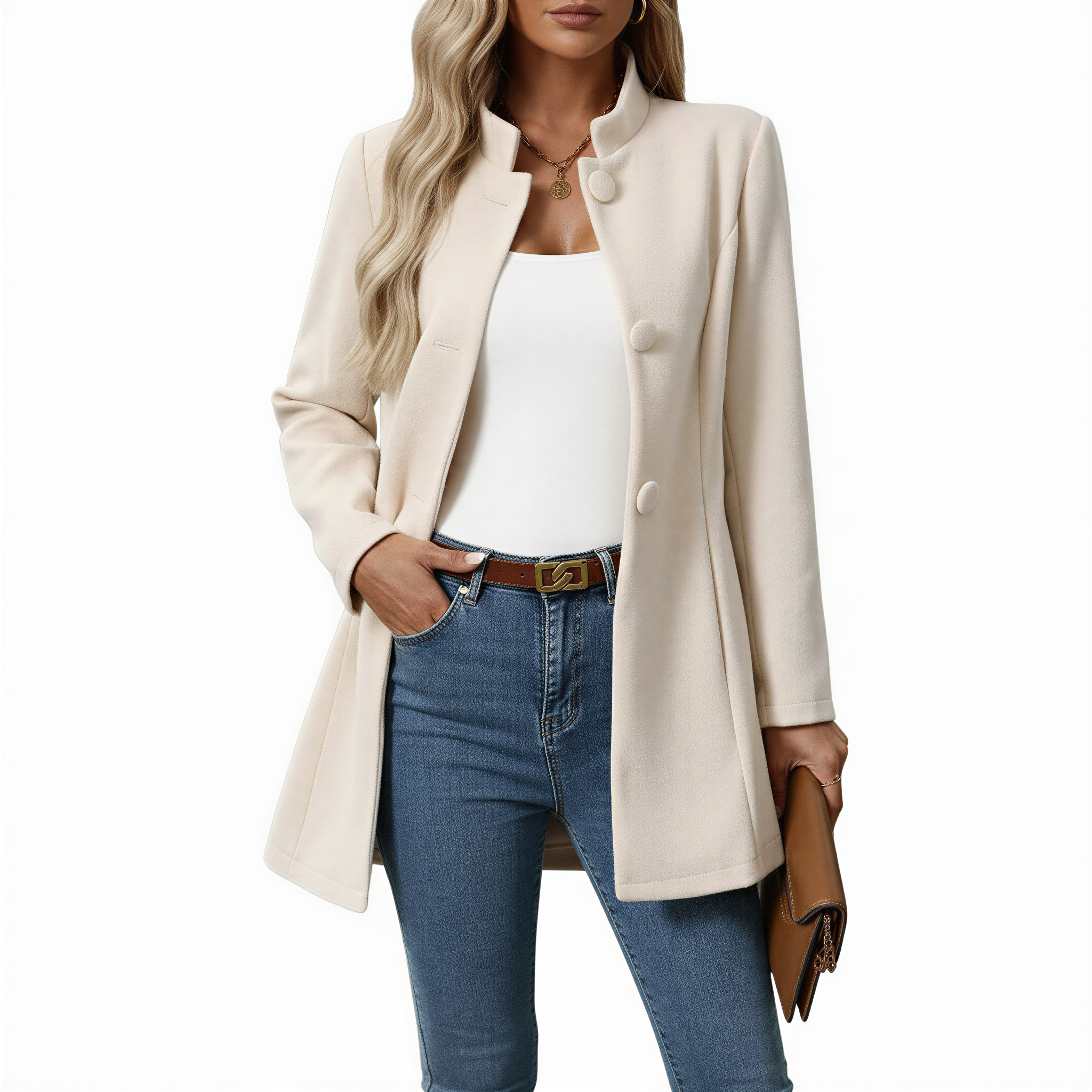 Women's A-Line Winter Coat with Button Front – Stand Collar, Mid-Length for Cold Weather 1