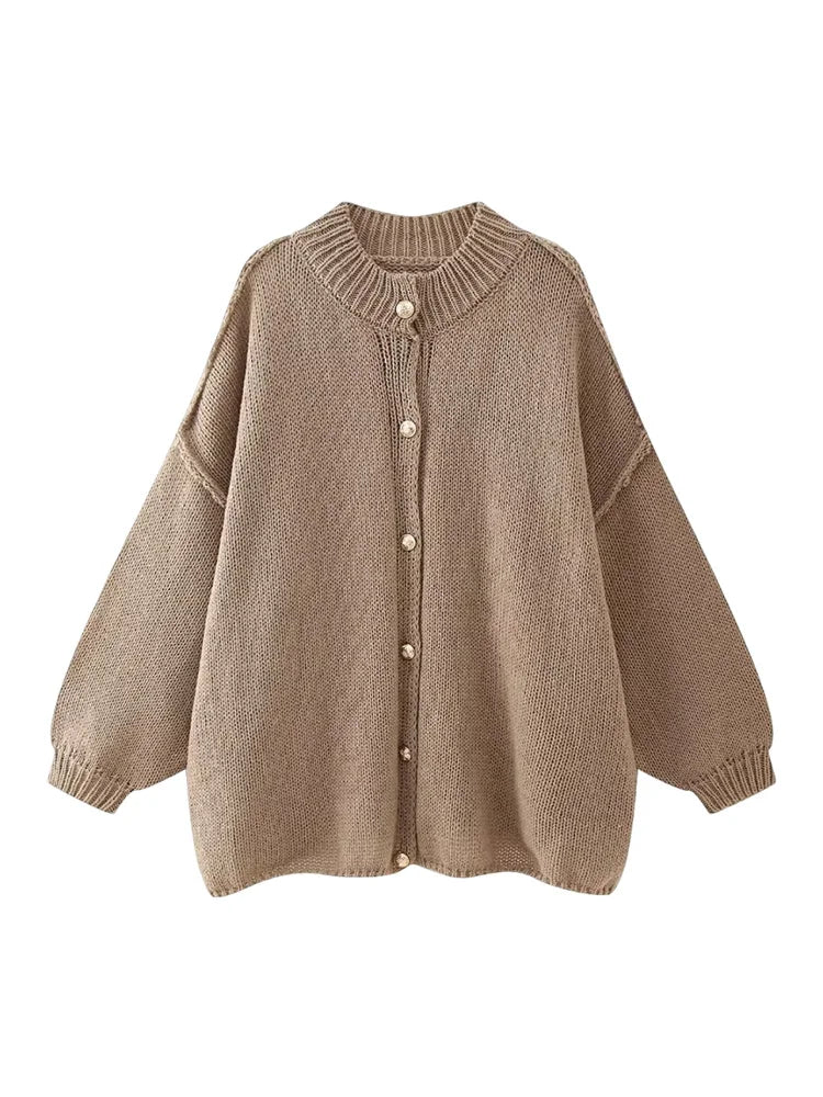 Women's Bat Sleeve Cardigan – Button Front with Ribbed Neckline and Cuffs 9
