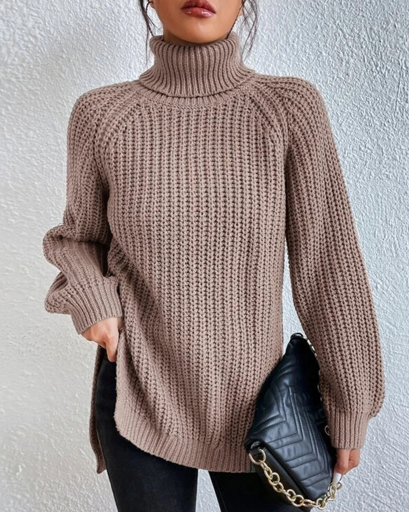 Women's Chunky Knit Turtleneck Jumper – Relaxed Fit, Ribbed Cuffs for Winter Style 8