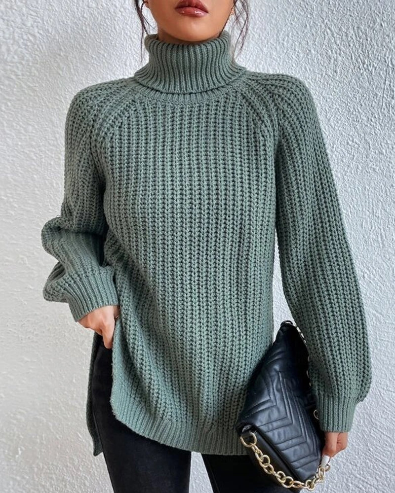 Women's Chunky Knit Turtleneck Jumper – Relaxed Fit, Ribbed Cuffs for Winter Style 9