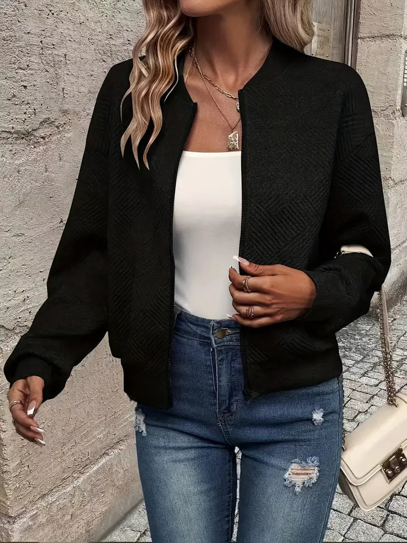 Women's Long Textured Zip-Up Cardigan – Casual Wear with Ribbed Hem and Long Sleeves 4