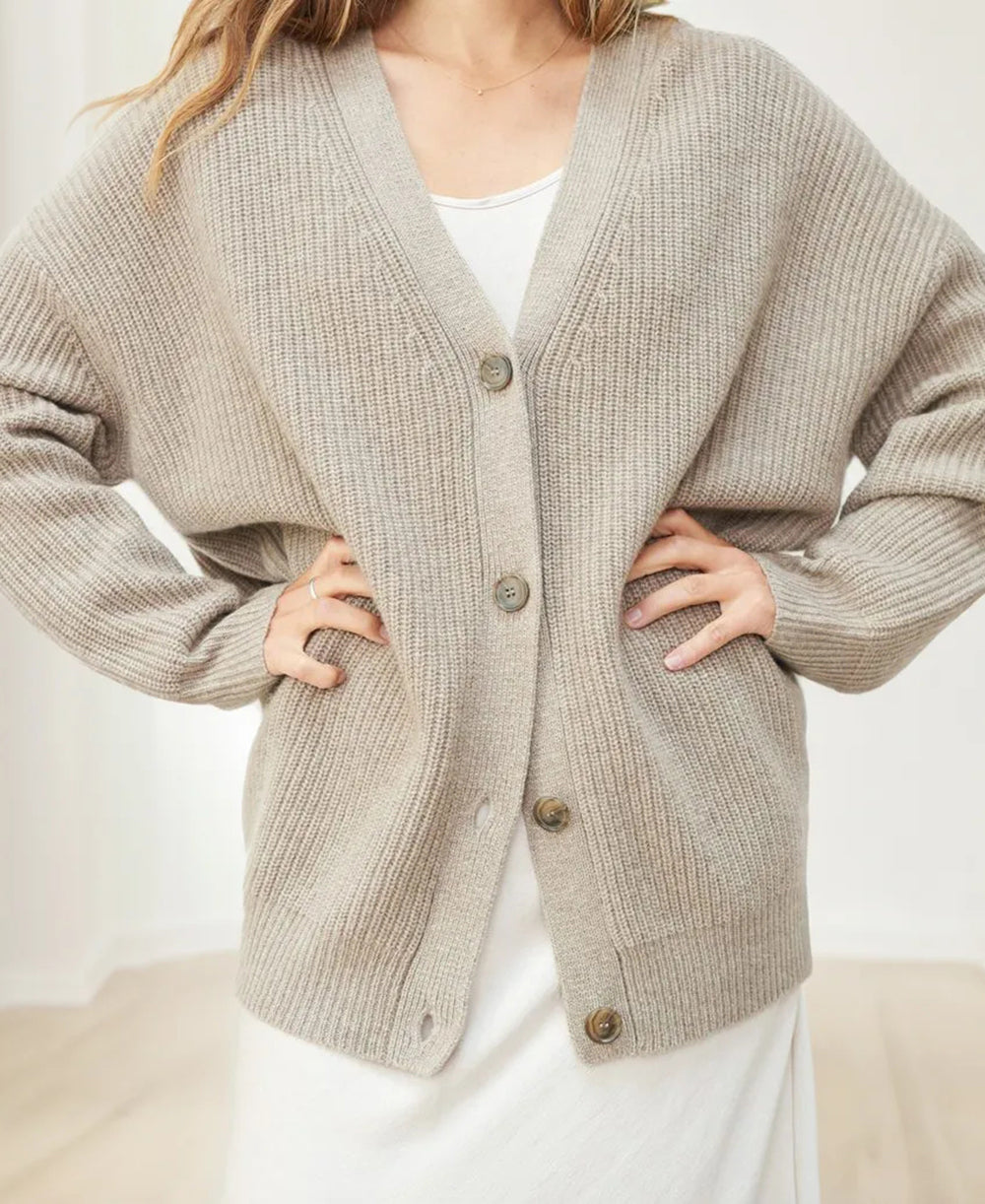 Women's Oversized Cardigan – Ribbed Knit with V-Neck and Button Closure for Cozy Layering 1