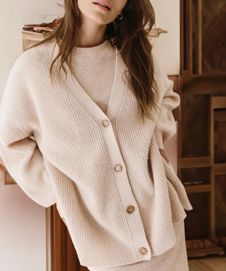 Women's Oversized Cardigan – Ribbed Knit with V-Neck and Button Closure for Cozy Layering 11