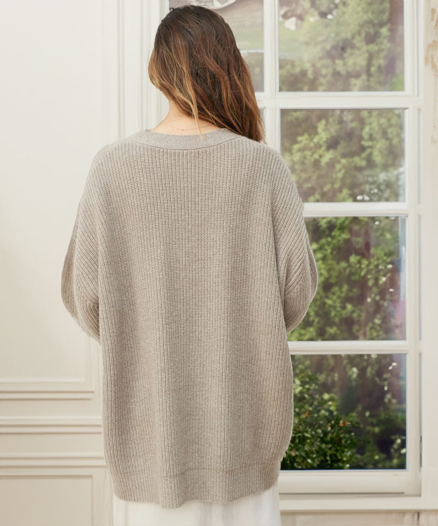 Women's Oversized Cardigan – Ribbed Knit with V-Neck and Button Closure for Cozy Layering 2