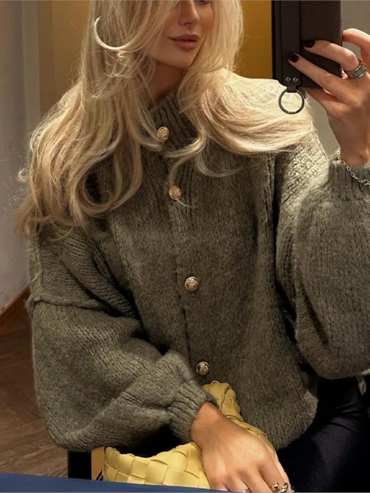 Women's Oversized Knit Cardigan – Button Front with Ribbed Neckline for Casual Wear 3