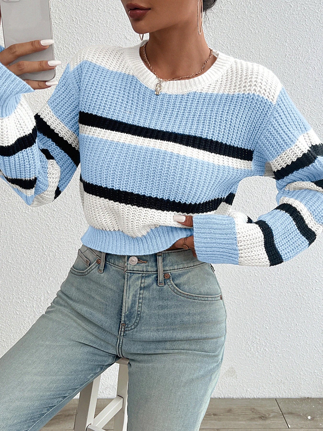 Women's Oversized Striped Sweater – Cozy Knit with Drop Shoulders for Autumn/Winter 2