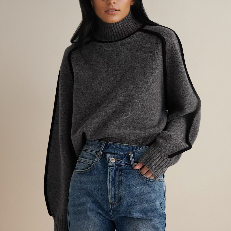 Women's Oversized Turtleneck Sweater – Relaxed Fit with Contrast Trim for Casual Wear 2