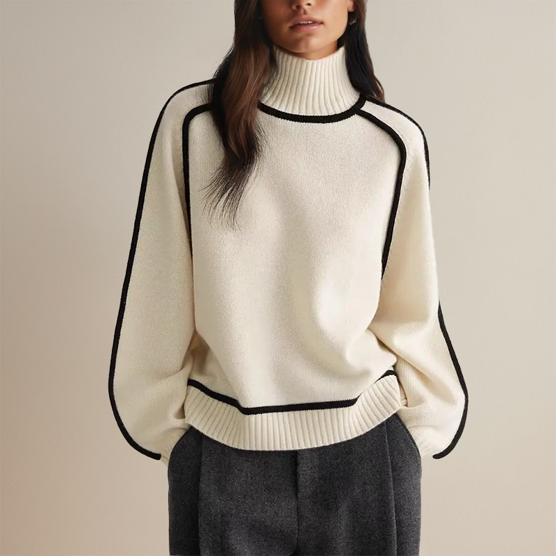 Women's Oversized Turtleneck Sweater – Relaxed Fit with Contrast Trim for Casual Wear 4