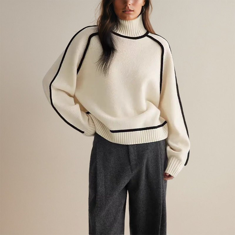 Women's Oversized Turtleneck Sweater – Relaxed Fit with Contrast Trim for Casual Wear 5