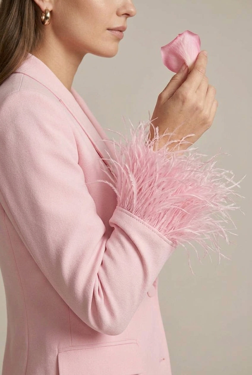 Women's Suit – Tailored Blazer with Feather Cuffs and Straight Leg Trousers for Work and Events 3