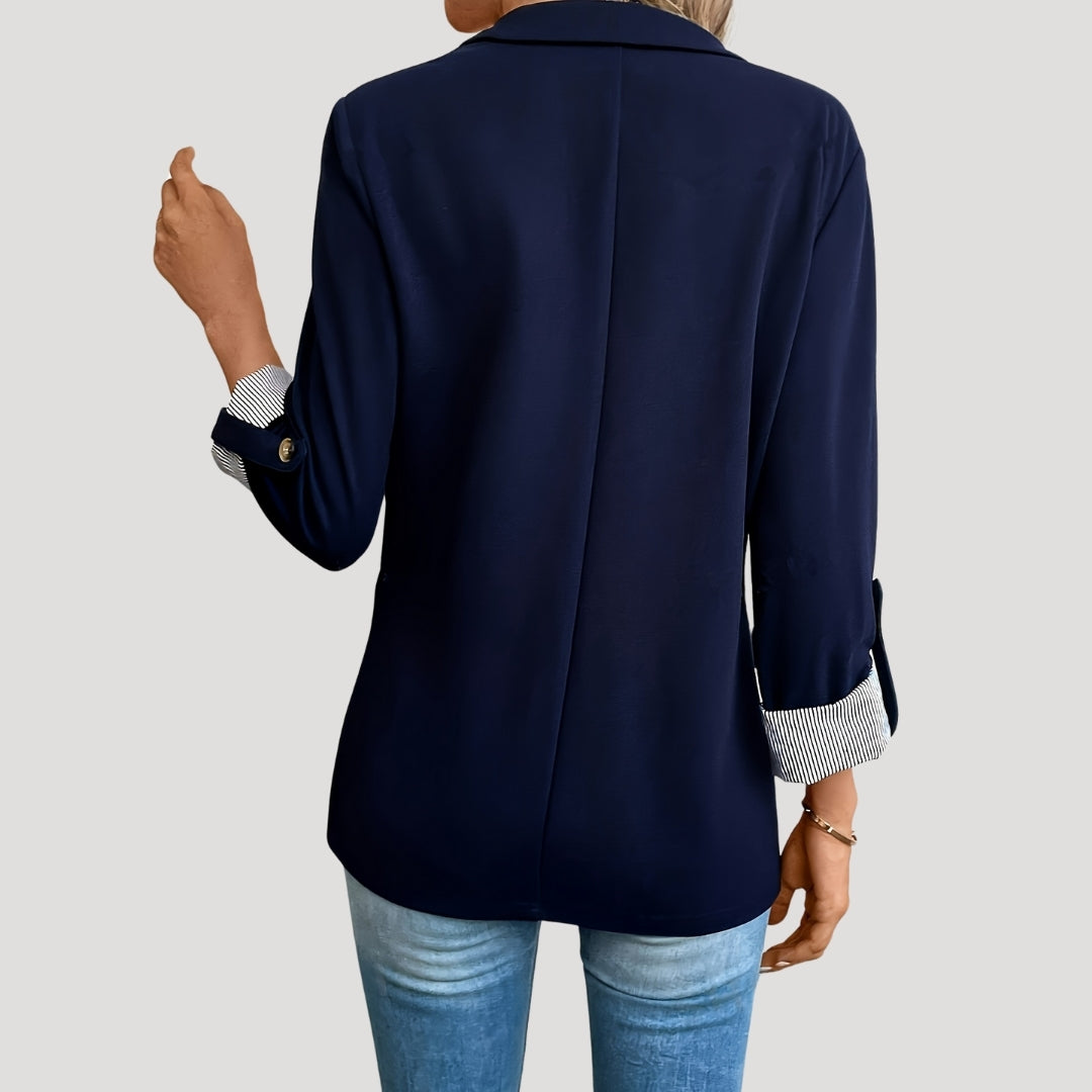 Women's Tailored Blazer – Classic Single-Breasted Design with Roll-Up Sleeves for Smart Casual 1