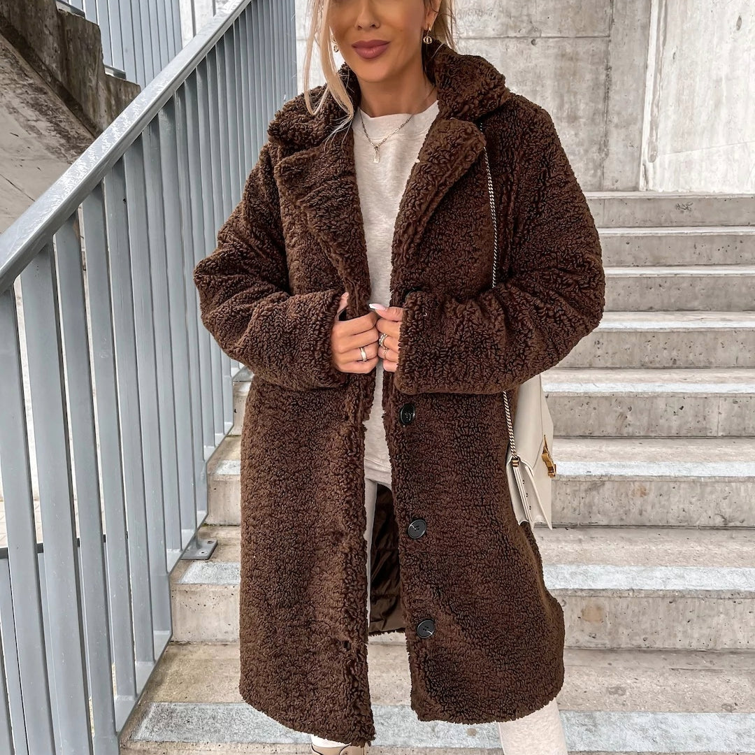 Women's Teddy Coat for Winter – Oversized Long Design with Button Closure 3