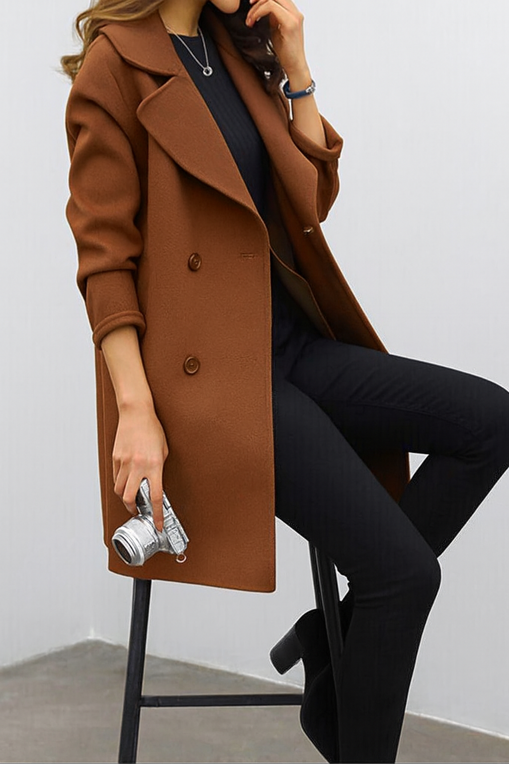 Women's Trench Coat – Double Breasted Mid-Length for Winter Styling 3