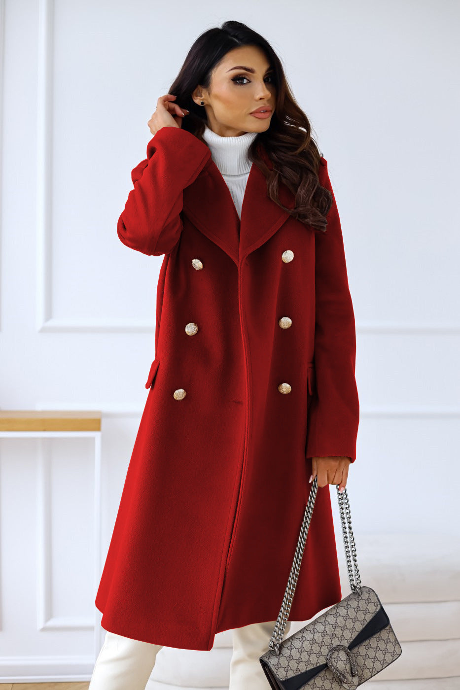 Women's Trench Coat – Long Double-Breasted Winter Outerwear with Pockets 9