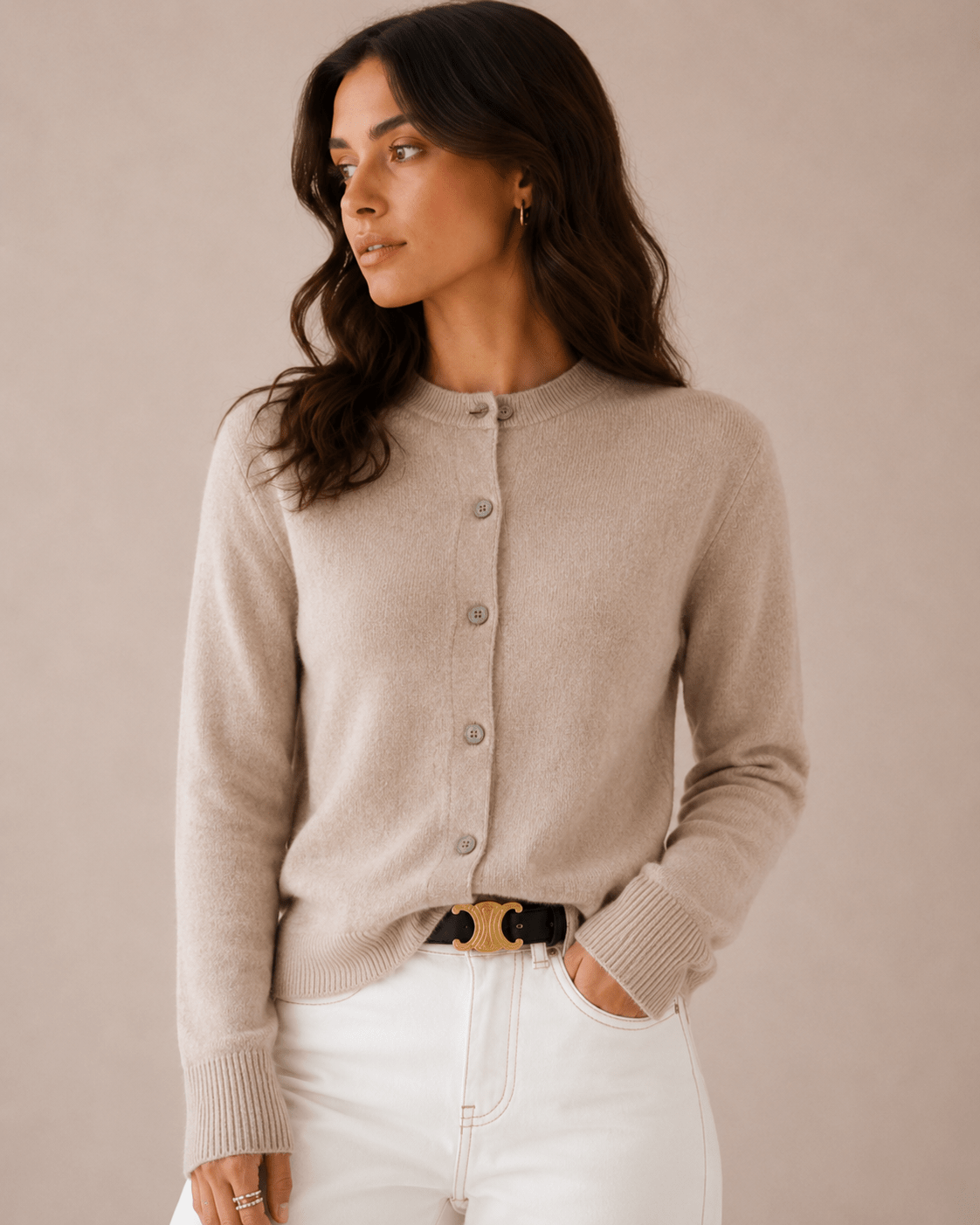 Cashmere Cardigan for Women – Fitted Round Neck with Button Front - We are MFEO