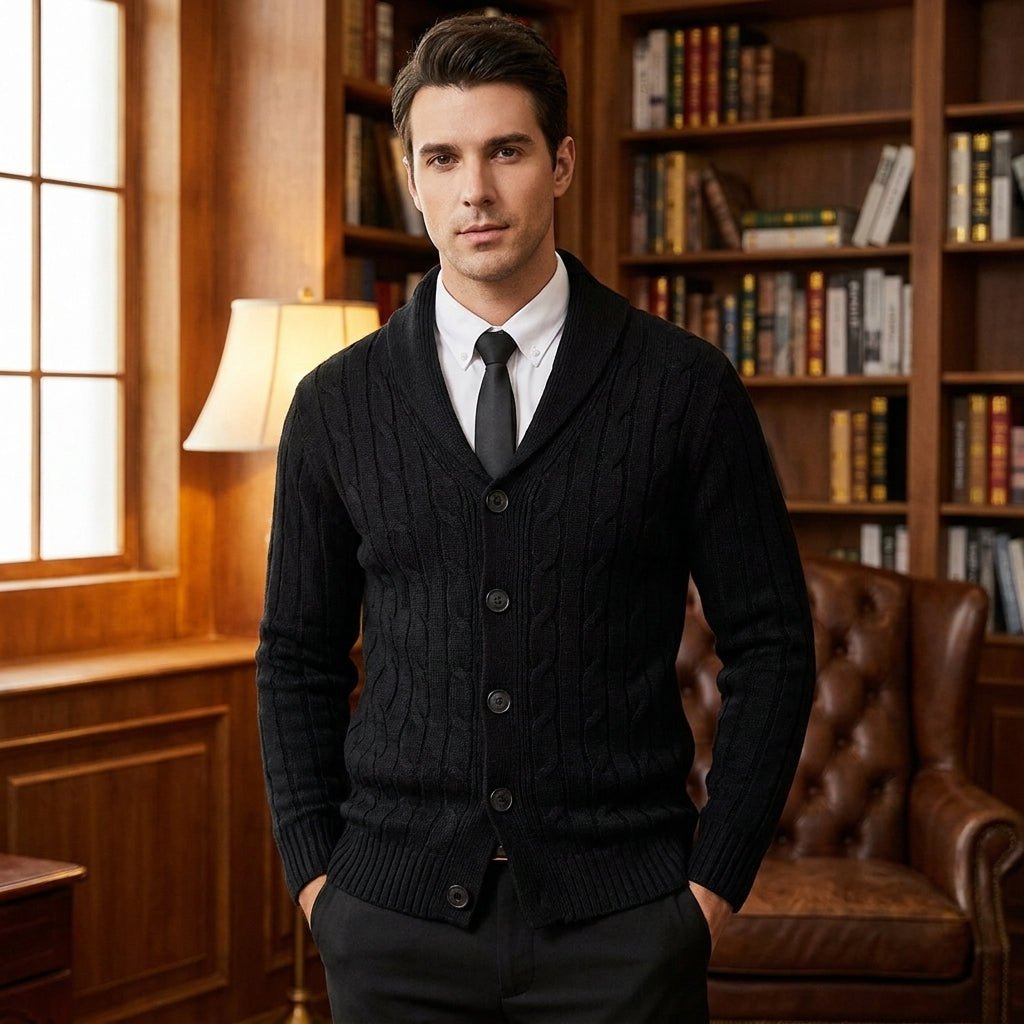 Men's Cable Knit Cardigan – Shawl Collar Sweater for Smart Casual Winter Layering - We are MFEO