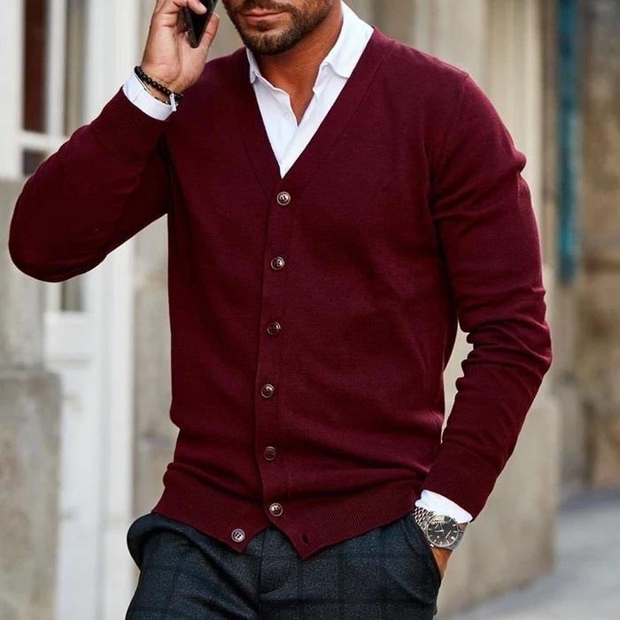Men's Cardigan Sweater – Slim Fit V - Neck for Autumn and Winter Smart Casual Wear - We are MFEO