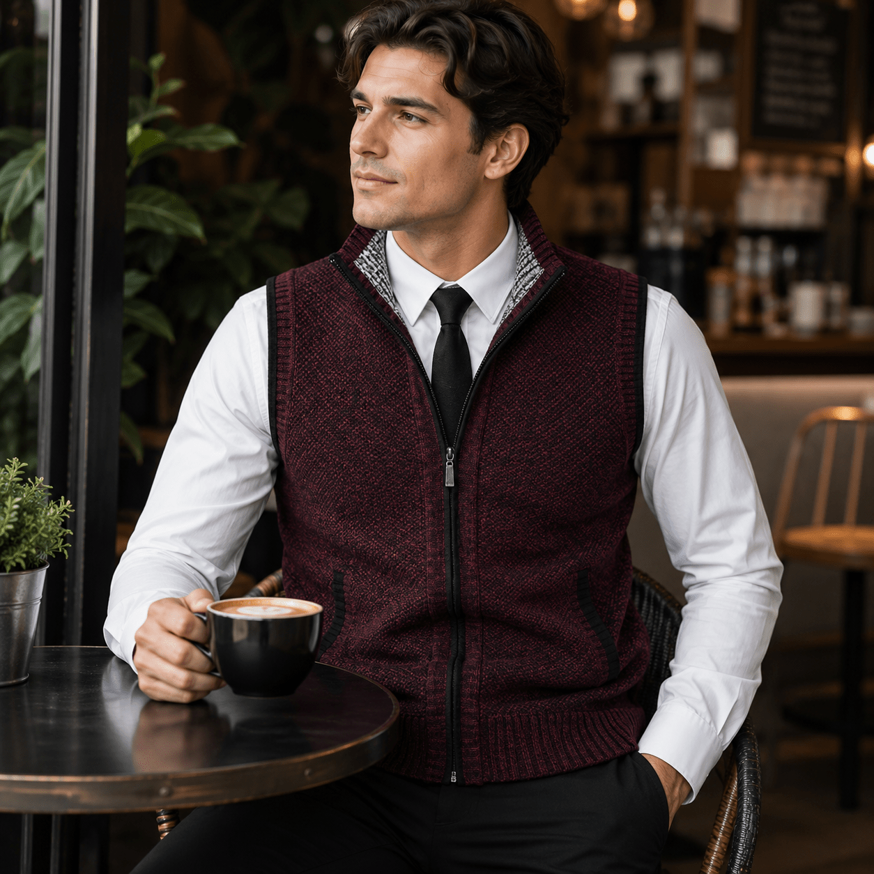 Men's Gilet for Autumn – Zip Knit Mock Neck Sweater Vest with Zipped Side Pockets - We are MFEO