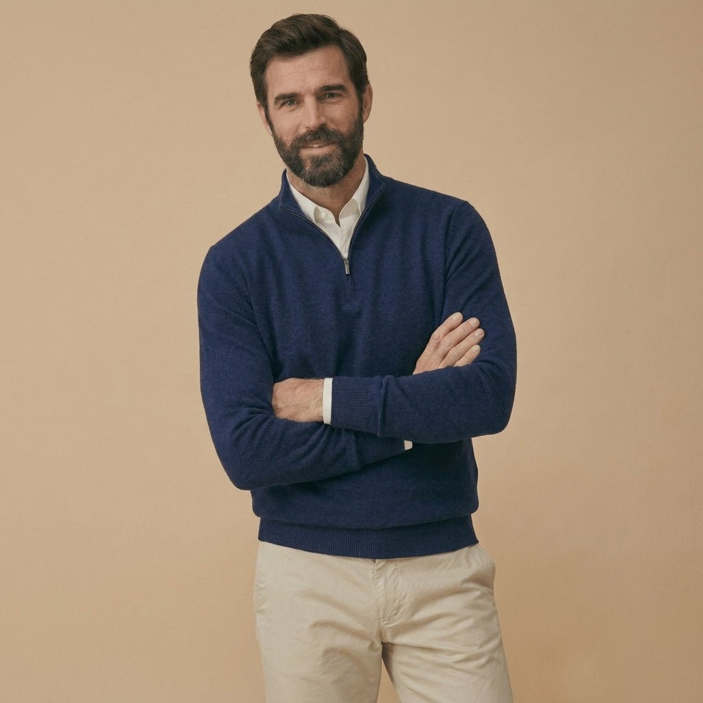 Men's Half Zip Jumper – Stand Collar Knitwear, Ribbed Cuffs and Hem - We are MFEO