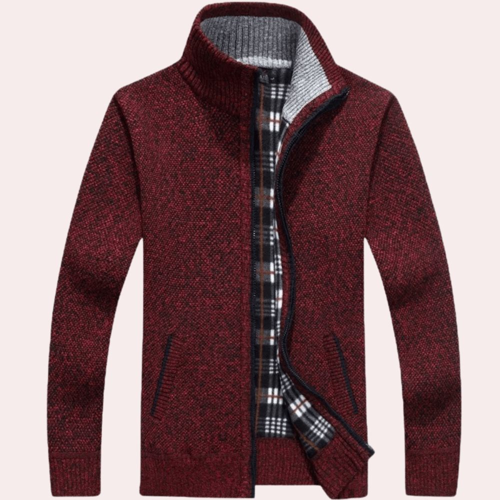 Men's Knitted Cardigan Sweater with Mock Neck – Full - Length Zip and Front Pockets - We are MFEO