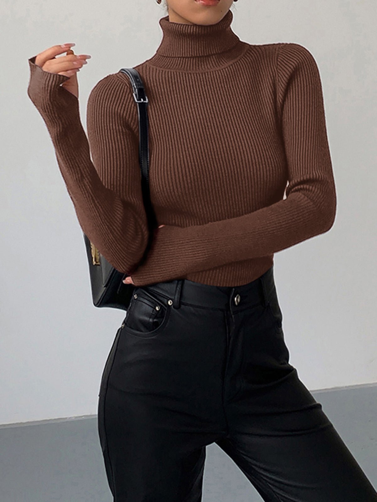Slim Fit Turtleneck Top for Women – Comfortable Knit for Layering in Autumn/Winter - We are MFEO