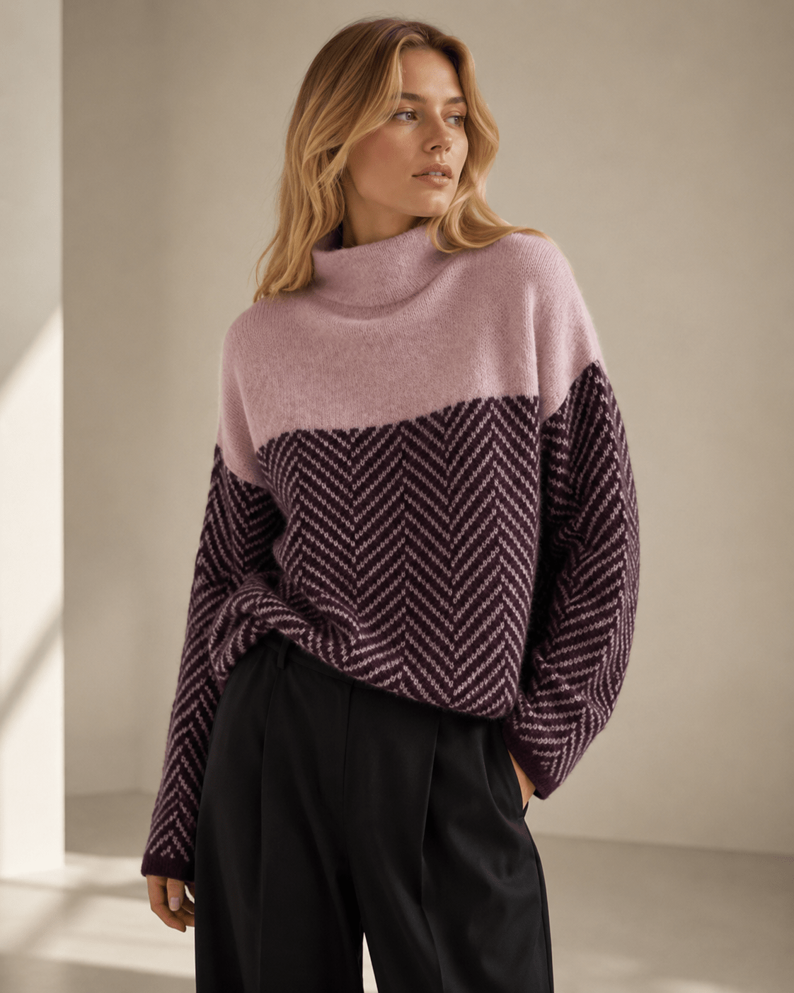Striped Patchwork Turtleneck Sweater – Casual Autumn and Winter Layering Top - We are MFEO