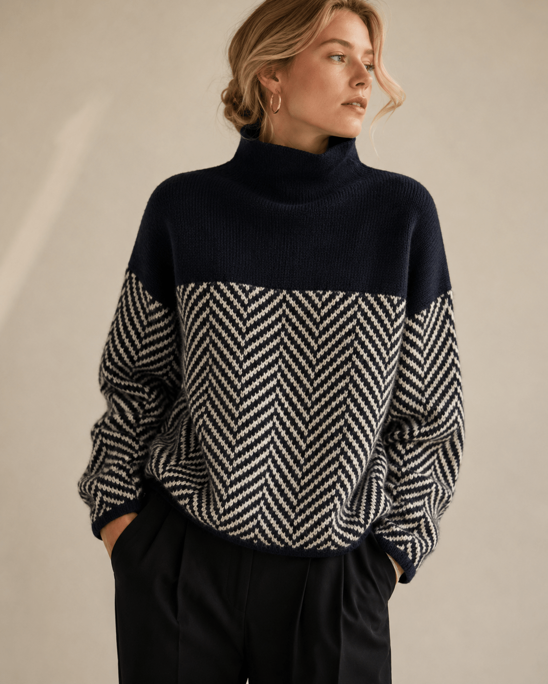 Striped Patchwork Turtleneck Sweater – Casual Autumn and Winter Layering Top - We are MFEO